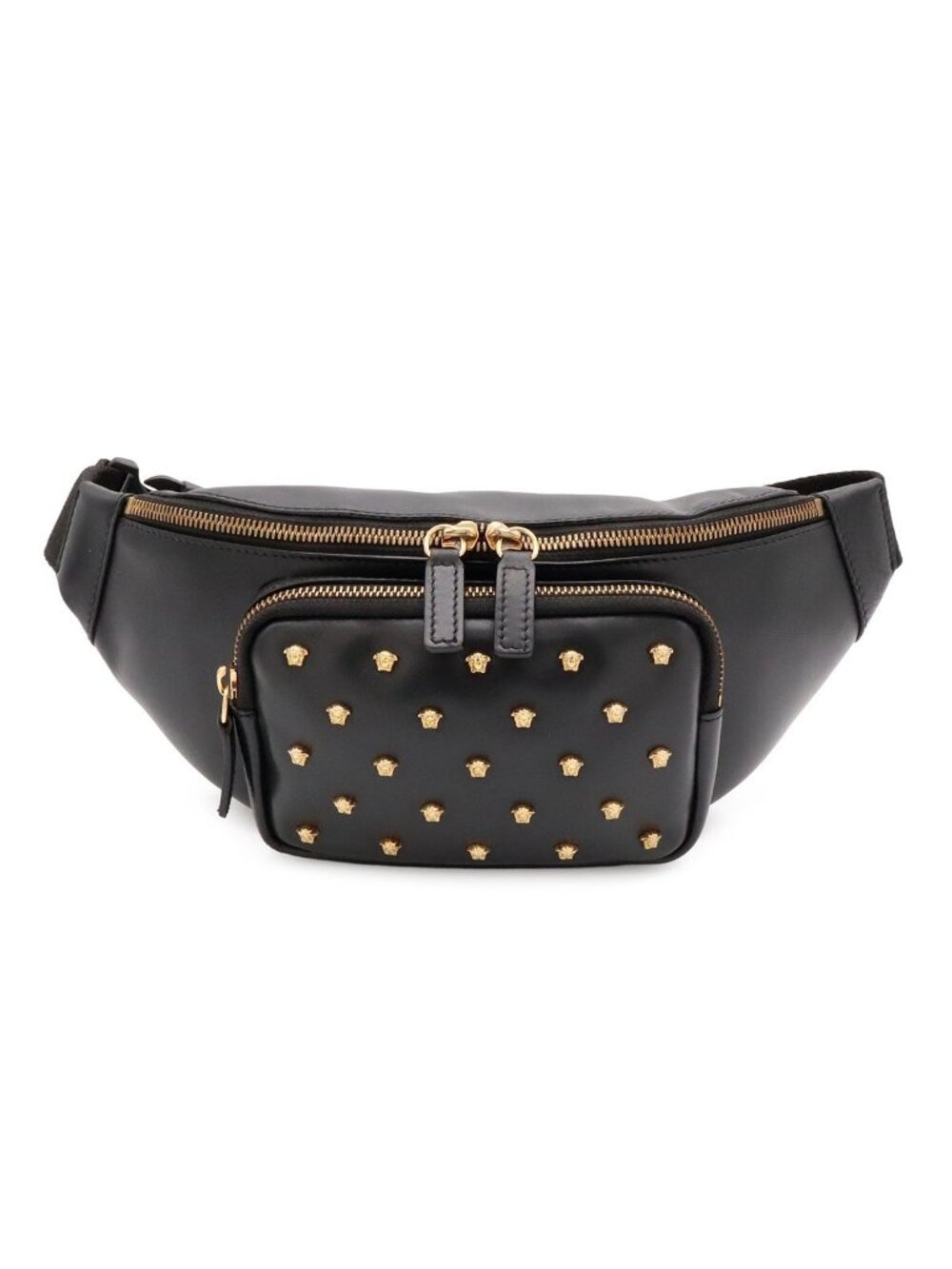 Versace Medusa Studs Waist Pouch Belt Bag Leather Black